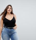 Asos Curve Cami In Rib With V-front And Back - Black