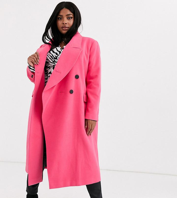 Asos Design Curve Asymmetric Front Formal Coat In Pink