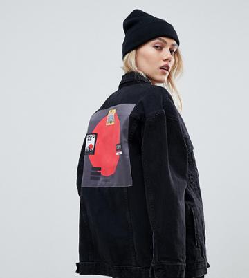 Kubban Petite Oversized Denim Jacket With Back Print - Black