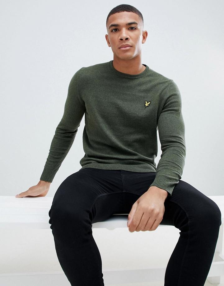 Lyle & Scott Merino Crew Neck Sweater In Khaki - Green
