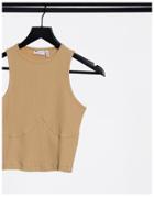 Asos Design Hourglass Rib Racer Tank With Bust Seams In Beige-neutral