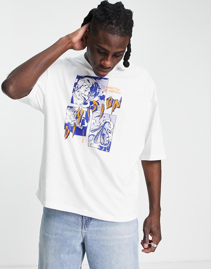 Asos Design Oversized T-shirt In White With Anime Front Print