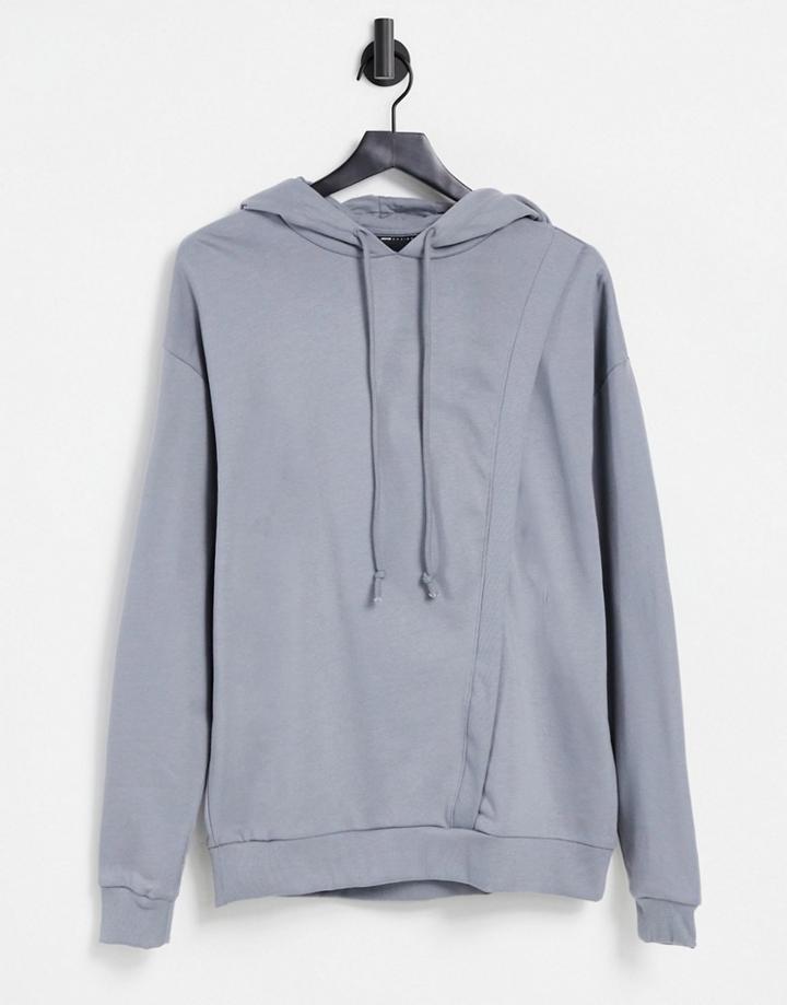 Asos Design Oversized Hoodie In Gray With Cross Over Panel - Gray-grey