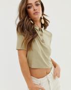 Asos Design Turtleneck T-shirt In Textured Fabric With Buttons-green