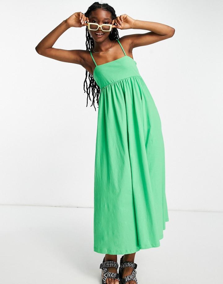 Asos Design Cami Midi Dress With Square Neck In Bright Green