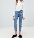 Monki Monokomi Cropped Straight Leg Jeans With Organic Cotton In Mid Blue - Blue