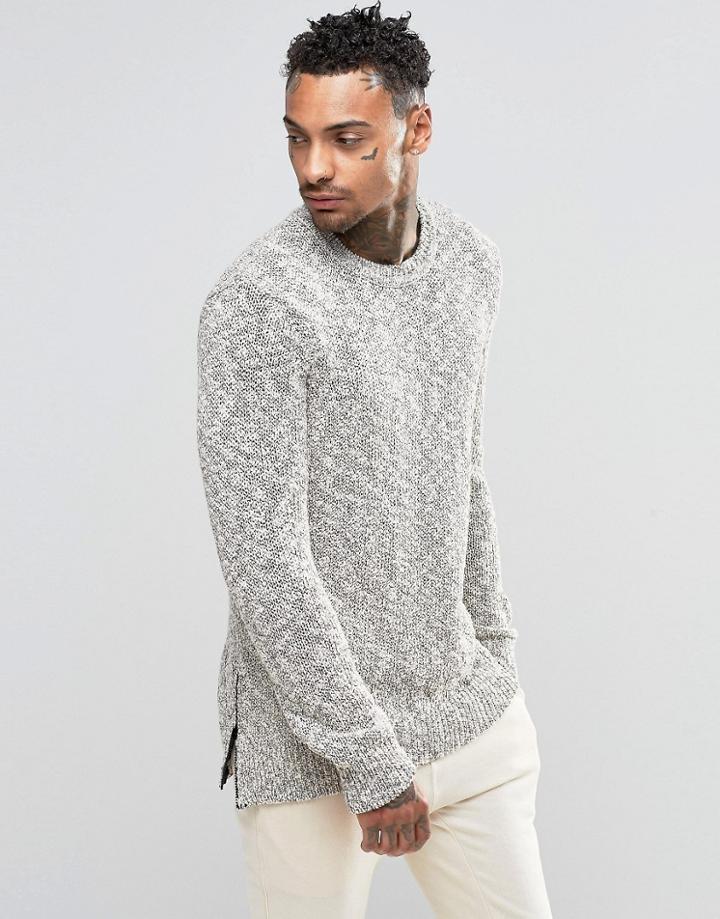 Asos Knitted Sweater With Zip Hem Detail - Beige Nep