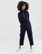 Asos White Funnel Neck Shell Suit Jumpsuit - Navy