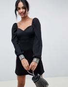 Asos Design Sweetheart Mini Dress With Embellished Cuff - Black