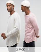 Asos Longline Long Sleeve T-shirt With Curve Hem And Zip 2 Pack - Mult