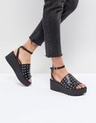 Raid Alma Black Flatform Studded Sandals - Black