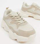 Truffle Collection Wide Fit Chunky Sneakers In Beige-neutral