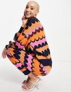 Never Fully Dressed Knitted Balloon Sleeve Sweater In Retro Wave Print - Part Of A Set-multi