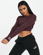 Puma Classics Long Sleeve Ribbed Crop Top In Burgundy-red