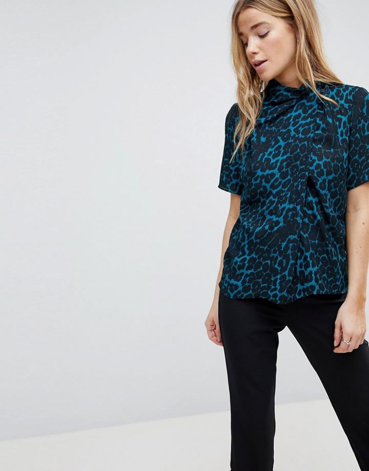Asos Drape High Neck Top In Leopard-multi