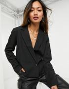 Y.a.s Tailored Suit Blazer With Wrap Over Fastening In Black