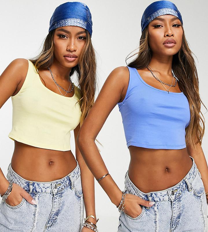 Only Exclusive 2 Pack Cropped Scoop Neck Crop Tops In Blue & Yellow