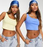 Only Exclusive 2 Pack Cropped Scoop Neck Crop Tops In Blue & Yellow