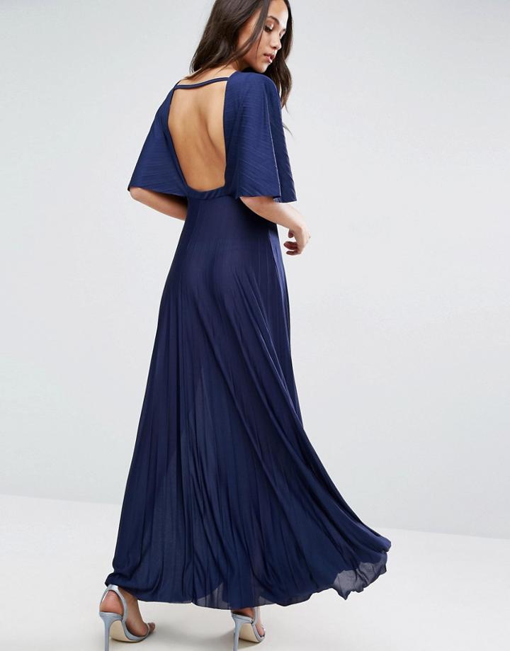 Asos Kimono Open Back Pleated Maxi Dress - Navy