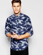 Tommy Hilfiger Shirt With Palm Print In Slim Fit - Navy