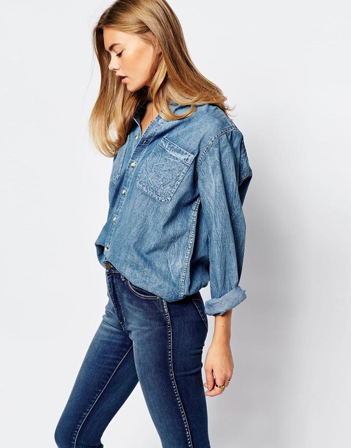Rollas Denim Western Shirt - Blue