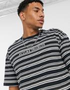 New Look Striped T-shirt With Embroidered Print In Dark Gray-grey