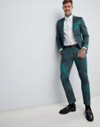 Twisted Tailor Super Skinny Suit Pants With Leaf Print-green