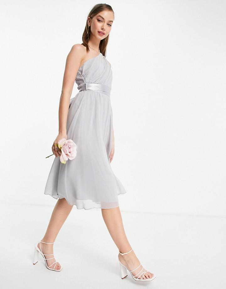 Little Misstress Bridesmiads One Shoulder Midi Dress In Gray-grey