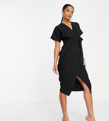 Closet London Petite Kimono Wrap Dress In Black