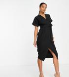 Closet London Petite Kimono Wrap Dress In Black