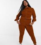 Simply Be Cord Boiler Suit In Rust-brown
