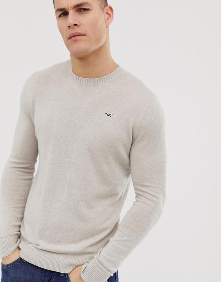 Hollister Lightweight Muscle Fit Crew Neck Knit Sweater In Beige Marl - Stone