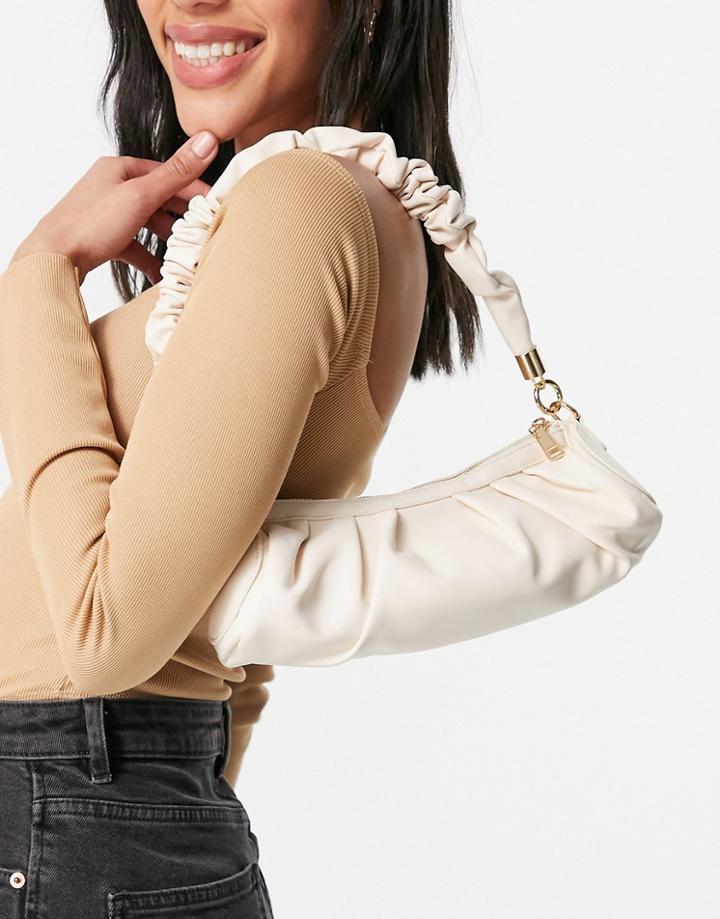 Ego Curved Shoulder Bag With Ruched Straps In White