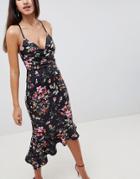 Asos Design Scuba Cami Pephem Midi Dress In Ditsy Floral - Multi