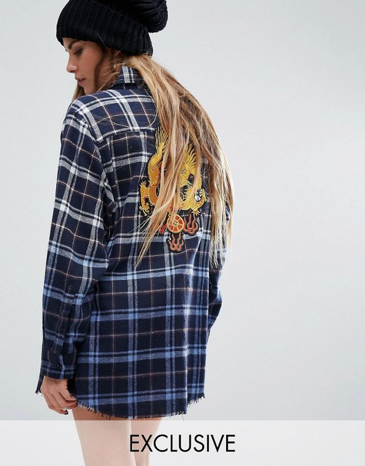 Reclaimed Vintage Check Shirt With Raw Hems And Statement Back Patch -