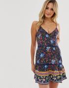Parisian Mini Sundress In Border Print - Navy