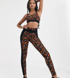 Wolf & Whistle Leopard Print Leggings With Side Panel In Black