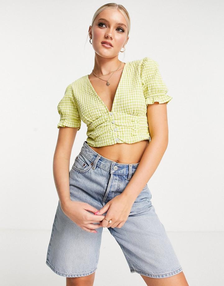 Pull & Bear Coordinating Crop Top Gingham In Green