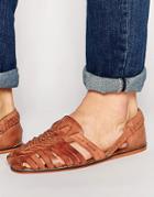 Asos Woven Sandals In Tan Leather - Tan