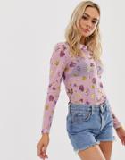 Sacred Hawk 90s Sheer Fitted Shirt In Floral - Purple