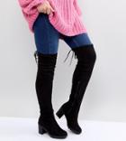 New Look Wide Fit Chunky Cleated Sole Over The Knee Heeled Boot - Black