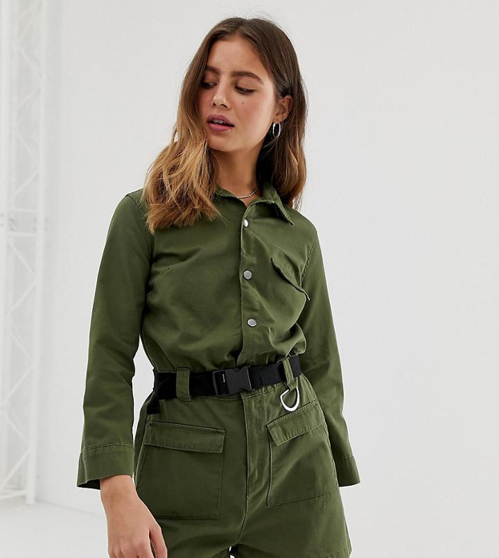 Bershka Utility Romper In Green - Green