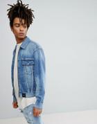 Sixth June Denim Jacket In Midwash Blue With Distressing - Blue
