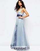 A Star Is Born Luxe Plunge Front Full Tulle Prom Maxi Dress With Embellishment - Powder Blue