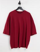 Asos Design Oversized Waffle T-shirt In Dark Red - Part Of A Set