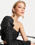 River Island Asymmetric Poplin Crop Top In Black