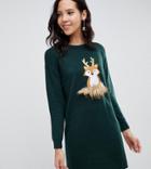 Brave Soul Tall Foxie Christmas Sweater Dress - Green