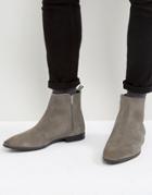 Asos Chelsea Boots In Gray Suede With Zips - Gray