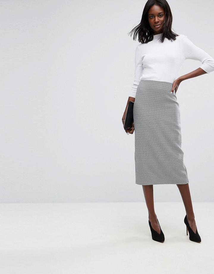 Asos Tailored Column Pencil Skirt In Houndstooth Check - Multi