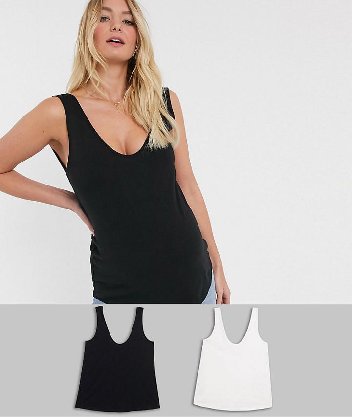 Asos Design Maternity Ultimate Organic Cotton Scoop Neck Tank 2 Pack Save-multi